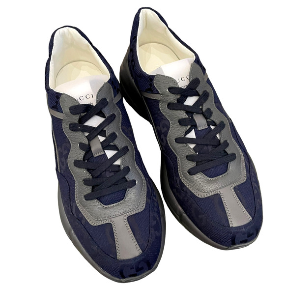 GUCCI GG Supreme Rhython Sneakers Navy Blue Gray Canvas Men\'s 11 | US 11.5 New main image 6